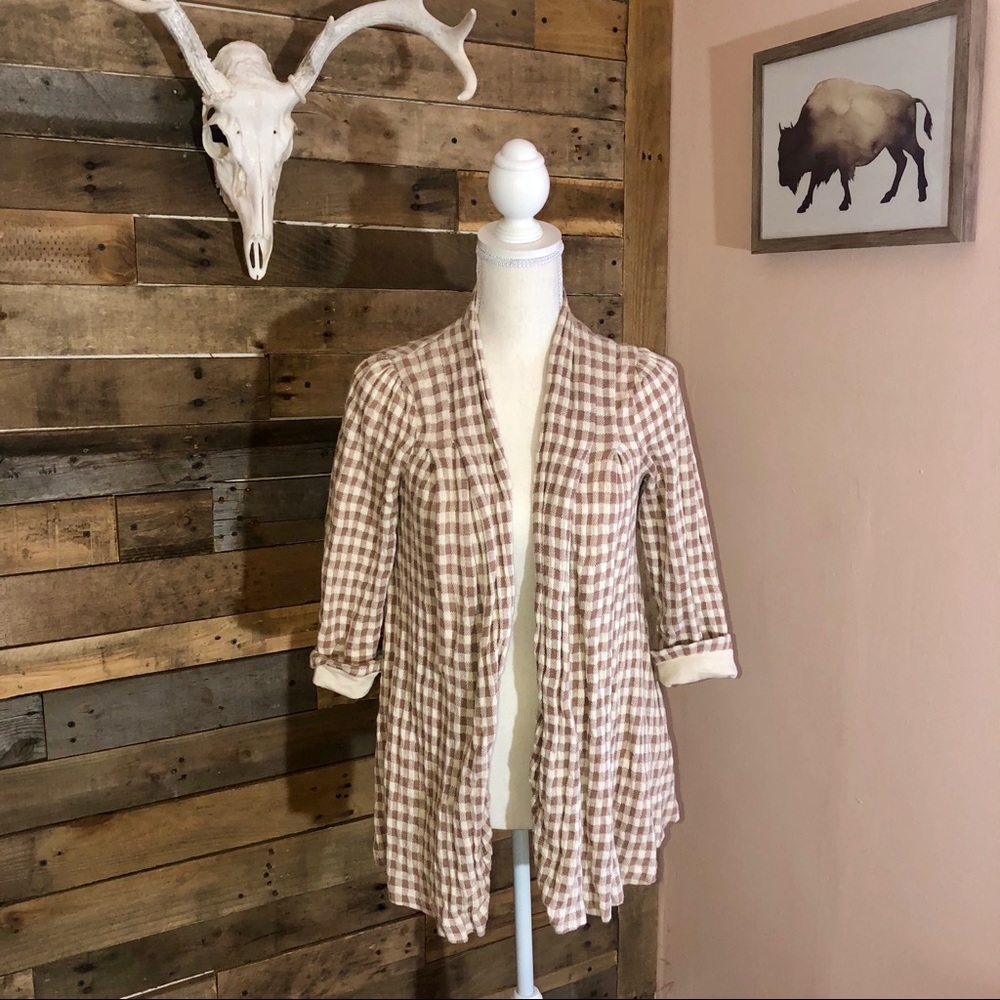 - Knitted & knotted cottage core open front checkered cardigan - Picture 2 of 6